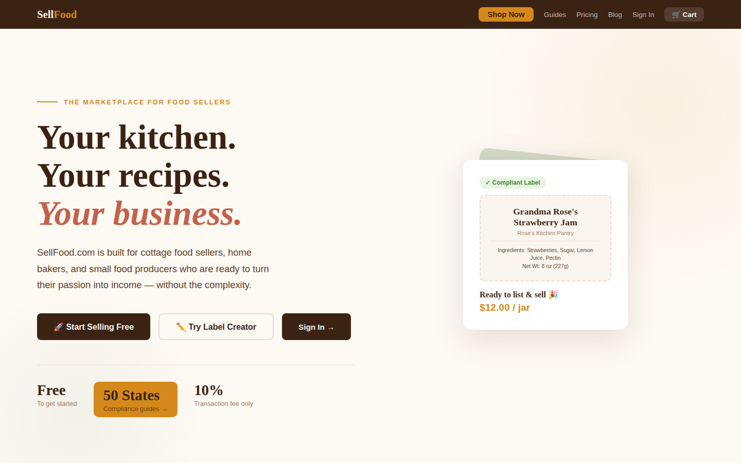 SellFood.com homepage